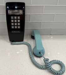 Vintage ITT Bell Telephone Wall Mount Push Button Black & Robins Egg Blue -COOL!