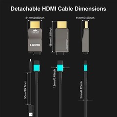 RUIPRO 8K Detachable Full Fiber Optic Armored HDMI 2.1 Cable 50 FT 48Gbps 8K