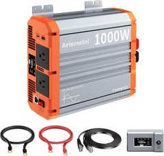 1000W Inverter Pure Sine Wave Power 12V to 110V/120V, 2 AC USB&Type-C 30W, 2 LCD