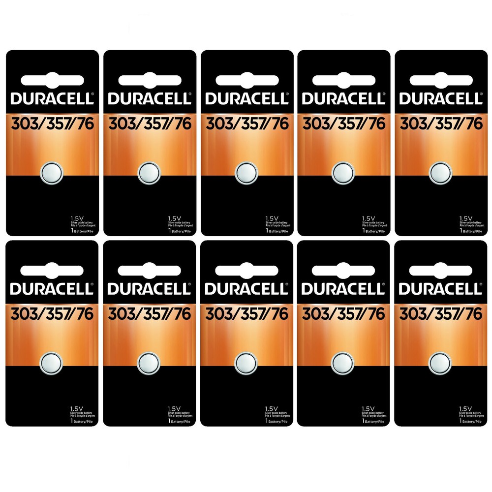10 x 303/357 Duracell Silver Oxide Batteries (AG13, SR44, SR44W, EPX76, 76B)