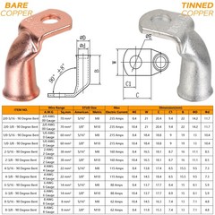 Tinned Copper Cable Lugs 8pcs 4/0 AWG-3/8 90 Degree Bent Battery Lugs,Heavy D…