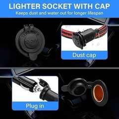 12V Fixed Thread Cigarette Lighter Socket Pigtail Cable, 14AWG Waterproof Cigare