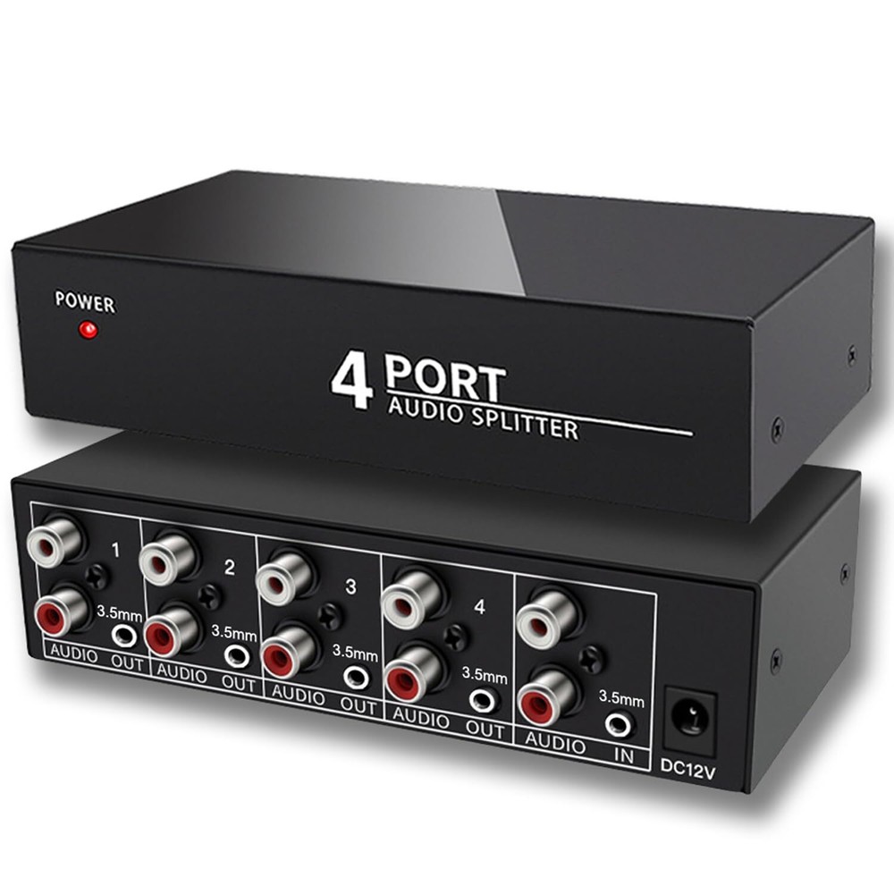 3.5mm Aux + Rca L/r Audio Splitter 1 In 4 Out Stereo Analog Audio Distributor Bo