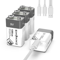 USB 9V 6F22 Lithium Li-Ion Rechargeable Batteries 9Volt Battery Long Lasting 4PC