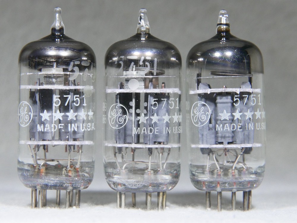 Matched Trio GE Five Star 5751/12AX7/ECC83 Triple Mica O-Getter USA Very Strong