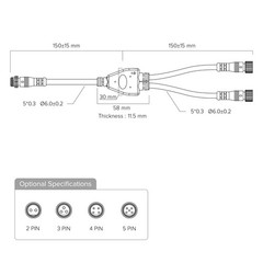 4 Core 4 Pin IP68 Y Shape 1 Male To 2 Female Splitter Connector 20AWG 15mm Nut
