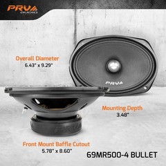 Loud 6×9″ Car Speakers PRV 1000W 4 Ohm Midrange PRO Audio 69MR500-4BULLET SINGLE