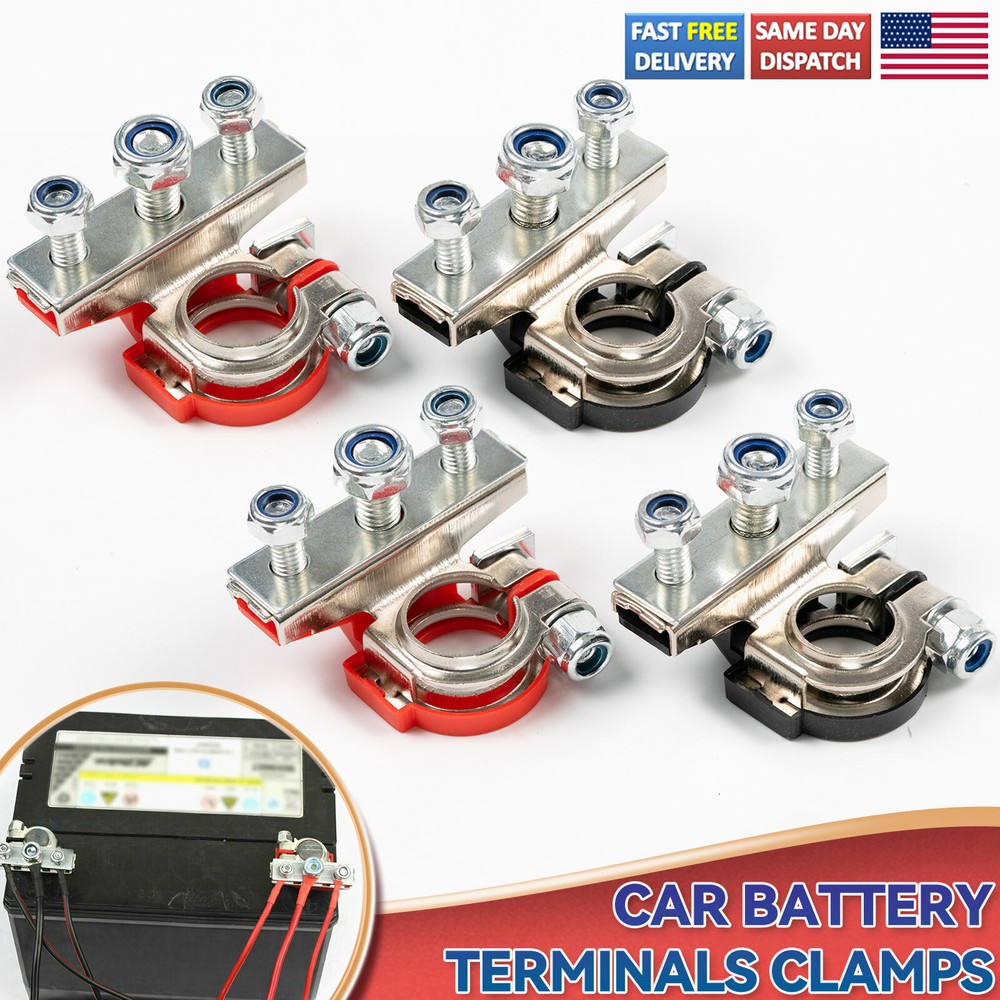 Car Marine Top Post Battery Terminals Clamp Connectors Positive Negative Ends 4X