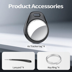 [iOS Only] Tukio Air Tracker Tags 4 Pack Black, [Apple MFi Certified] Bluetooth