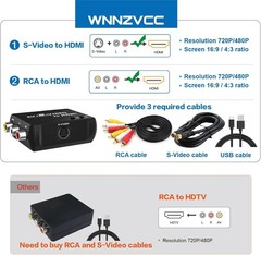 S Video to HDMI Converter, AV RCA to HDMI Converter, Includes RCA Cable + S Vide
