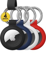 EVEO Airtag Keychain Holder – 4 – 4 Pack, Black, Blue, White, Red
