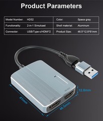 USB C/USB 3.0 to Dual HDMI Adapter, HDMI Splitter Extended Display Adapter fo…