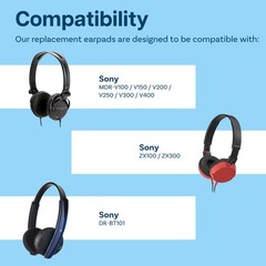 Replacement Ear Pads for Sony MDR‑V150/V200/V250/V300/ZX300 – Memory Foam Black