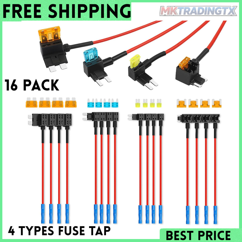 16 Pack 4 Types Fuse Tap, Upgraded 12V Car Add a Circuit Tap Kit -…
