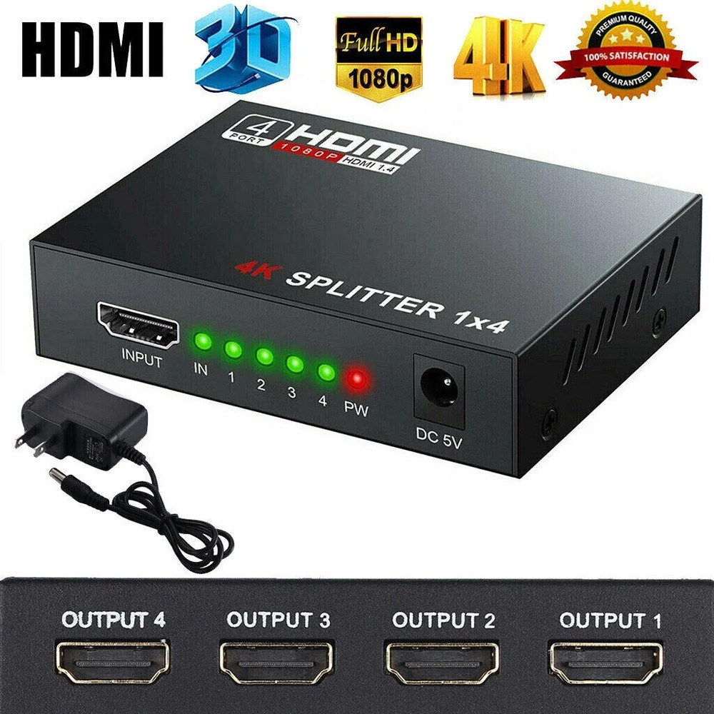 Full HD HDMI Splitter Amplifier Repeater 1080p 4K Female Switch Box 1×4 Port