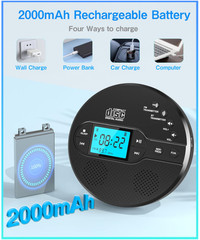 Reproductor CD Portátil Bluetooth FM Auto Anti-Skip Recargable AUX USB, LCD. Nue
