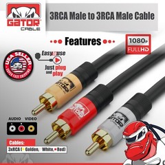 3-RCA Composite Cable Red White Yellow Stereo Audio Video AV TV VCR DVD