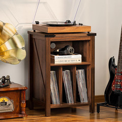 Rustic Brown Record Player Stand with Vinyl Storage for 160 Albums