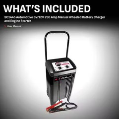 Wheeled Manual 10-Amp Car Battery Charger and 250A Engine Starter, 50A Boost, 6V