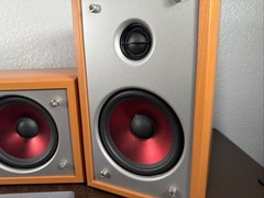 (3) Unbranded Wood Grain Speakers Center Channel + 2 Bookshelf Speakers