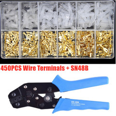 450x Wire Connectors Spade Crimp Terminals SN-48B Ratchet Crimper Plier Tool Kit