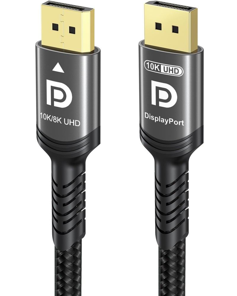 6.6 FT 10K 8K DisplayPort 2.1 Cable 54Gbps DP To DP Cord Nylon Braided PC
