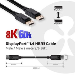 Club 3D B.V Cac-2068 Displayport Dp 1.4 2M/6.56Ft Long Male-Male Cable The