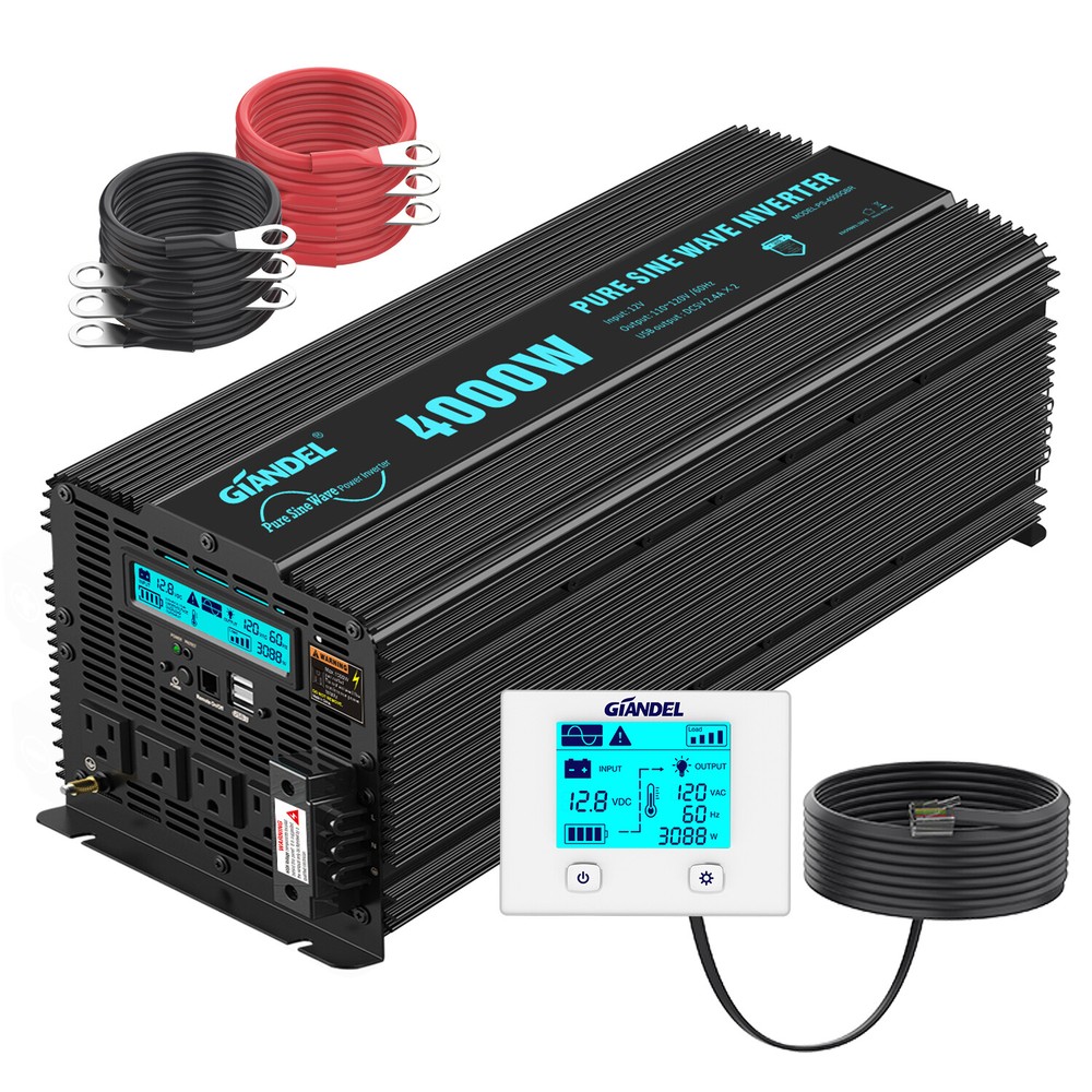 GIANDEL Pure Sine Wave 4000W Inverter DC12V to AC110V 120V with LCD Display