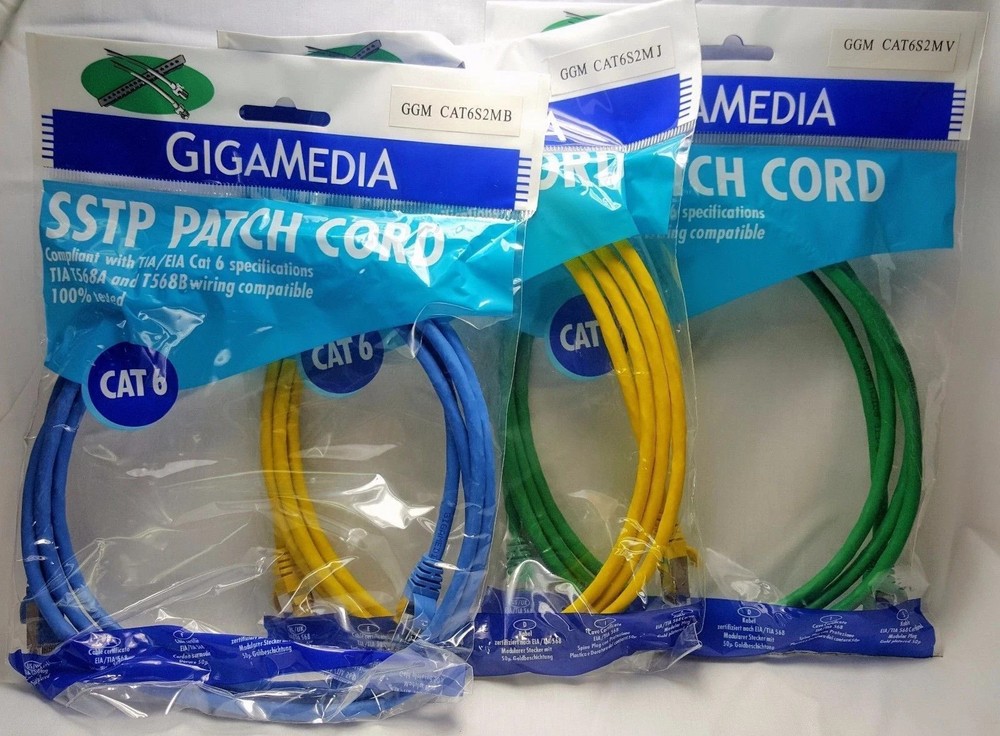 GigaMedia 7ft Cat6 SSTP RJ45 Patch Cables Lot of 3 Metal Connector Ethernet