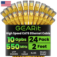 Gearit Cat 6 Ethernet Patch Cables 2 Ft Yellow Cat 6 Ethernet Cables 2 Ft