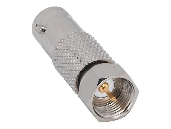 (1) F-CONNECTOR MALE TO BNC FEMALE, RADIO SHACK P/N 278-256. NOS/NIB.