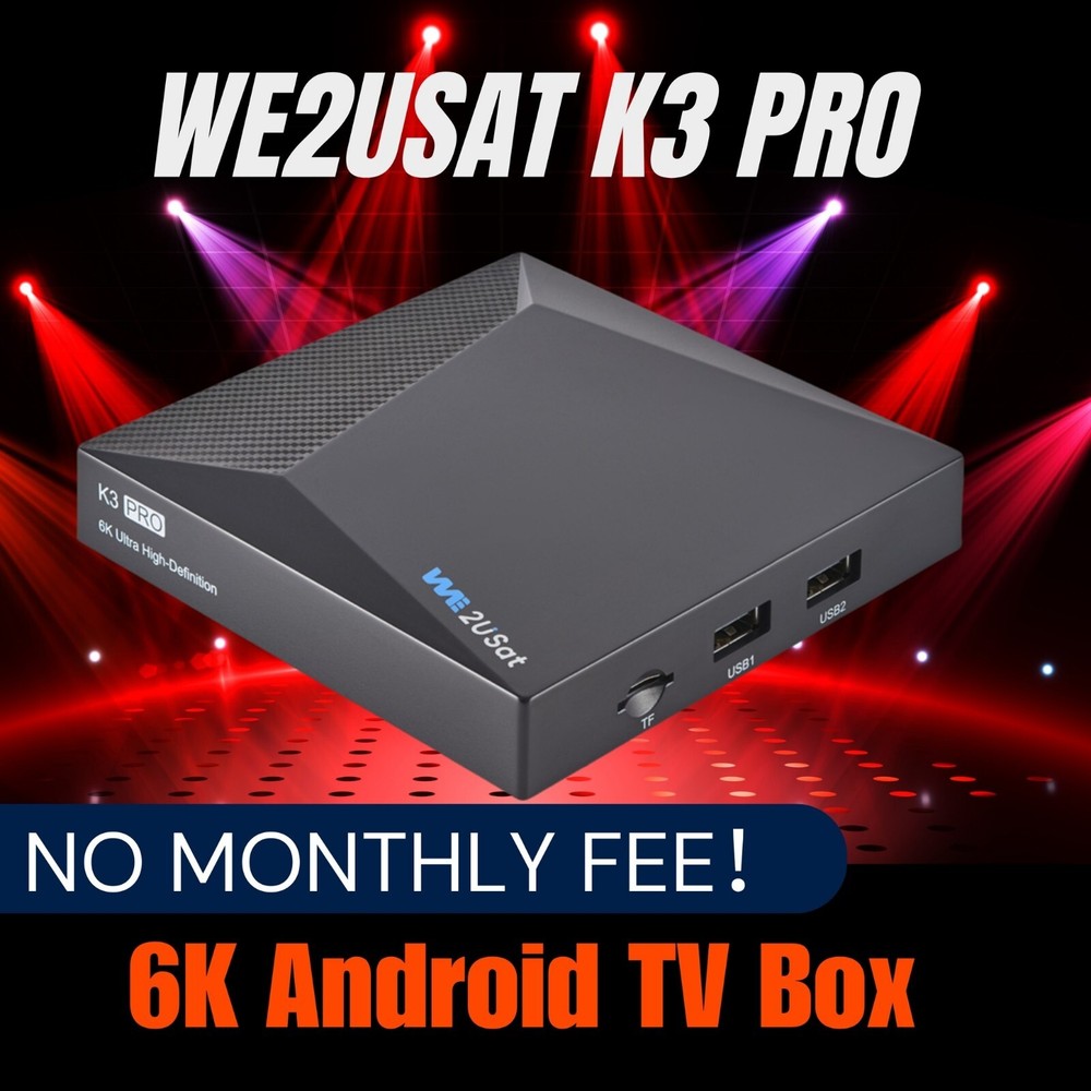 We2USat K3 PRO Android TV Box w/ Bluetooth Voice Remote & Wi-Fi 6