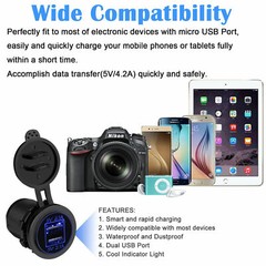 12V Car Lighter Socket Dual 2.1A USB Port Charger Power Outlet LED