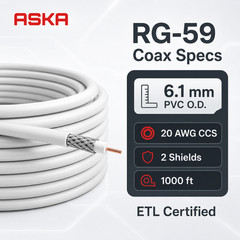 RG59 COAXIAL CABLE VIDEO CABLE ETL CERTIFIED 1000FT