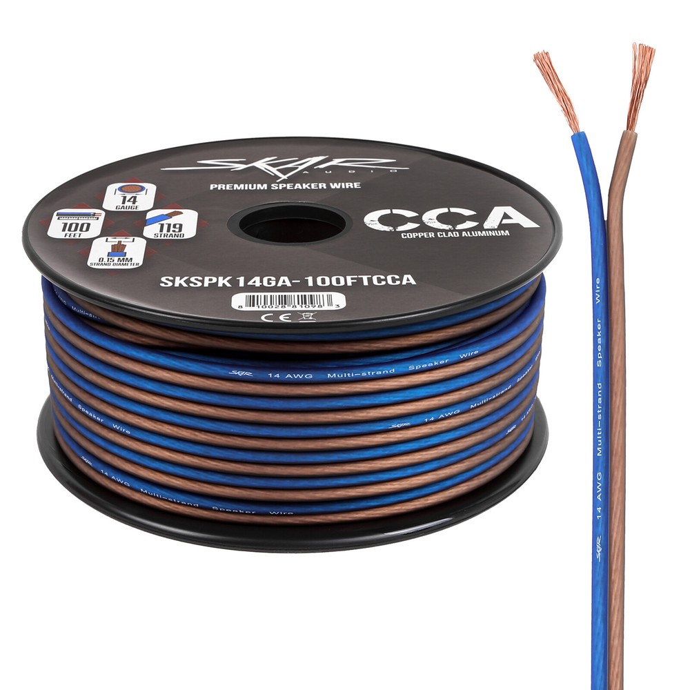 Skar Audio 14 Gauge CCA Car Audio Speaker Wire – 100 Feet (Matte Brown/Blue)