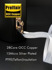Pair Silver Plate Copper Speaker Cable Flat Bi-Wire Loudspeaker Banana Connector