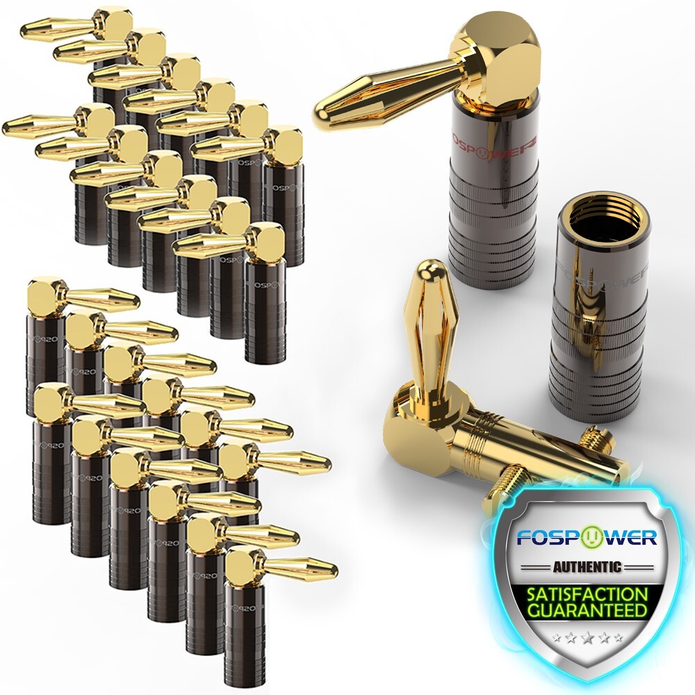 [12 Pair] Dual Screw Gold Plated Speaker Cable Connector Right Angle Banana Plug
