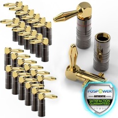 [12 Pair] Dual Screw Gold Plated Speaker Cable Connector Right Angle Banana Plug