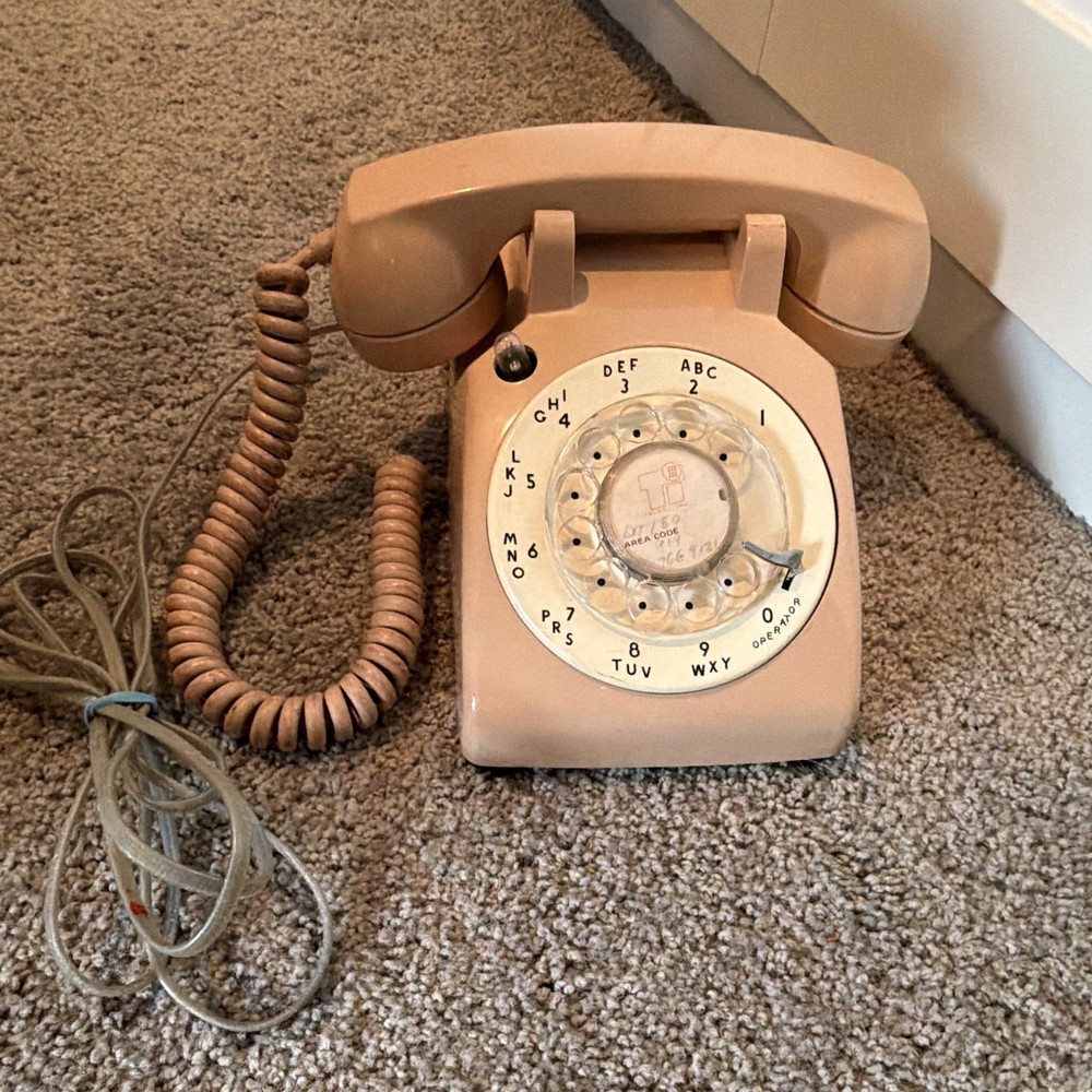 Vtg ITT Model 500-13 Rotary Desk Phone, Beige w/ Rare Clear Indicator Light Lens