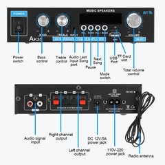 AK35 Stereo Amplifier Home Audio Max 200W Power 2Channel Stereo Receiver with BT