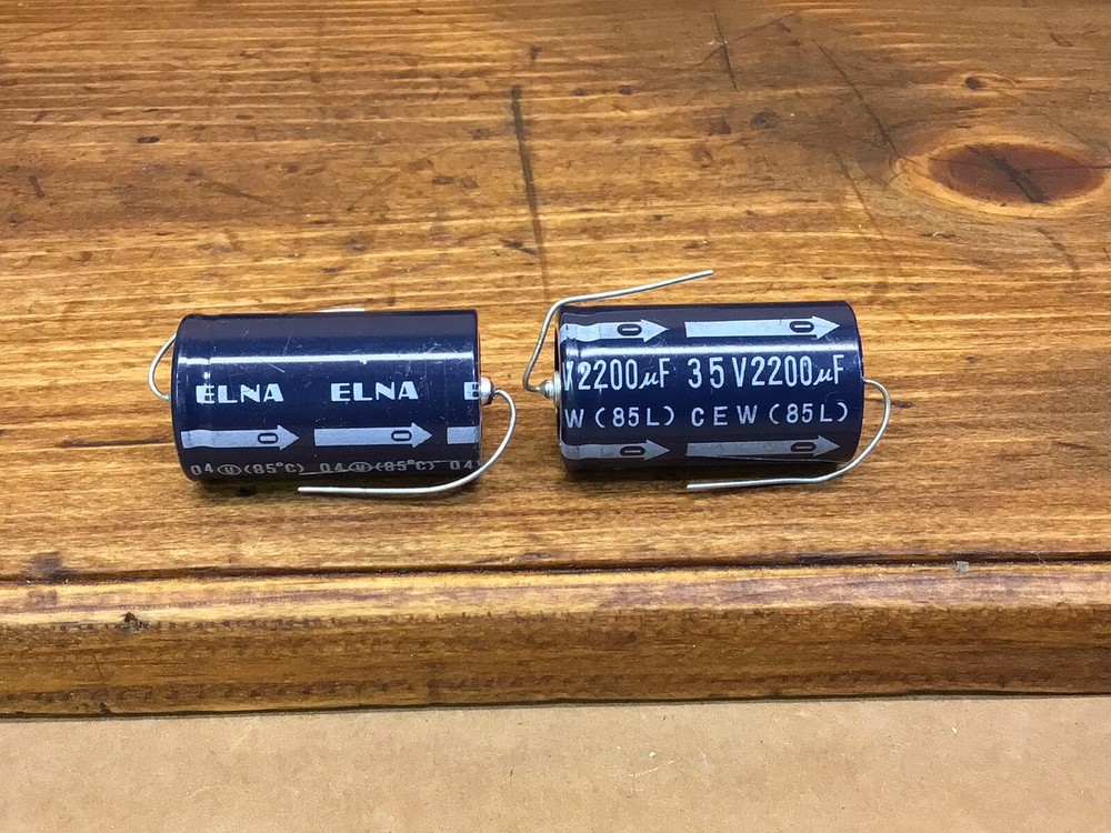 (2) Two 2200uF 35V ELNA Capacitors Made In Japan ELKO Axial Capacitors.