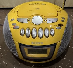 Sony CFD-E75 Yellow Portable AM/FM CD Cassette Radio Works Tested With Remote