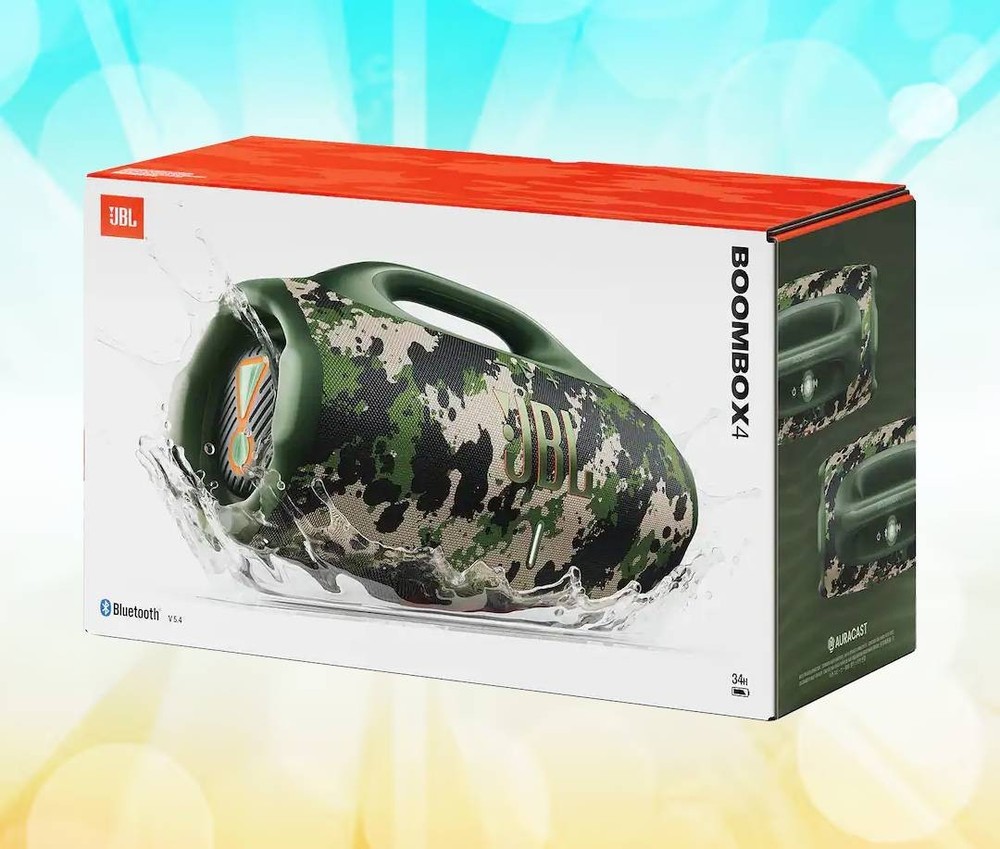 New JBL Boombox 4 Portable Waterproof Bluetooth Speaker with AI Sound Boost Camo