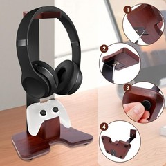 Universal Headphone Stand Aluminum Alloy Desk Wood Controller Holder for Gaming