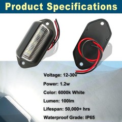 2PCS Xenon White LED License Plate Light – 12V-24V DC Waterproof 6-SMD Lamp Tail