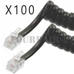 100 Pack Lot – 15ft Telephone Handset Receiver Cord Phone Coil Cable 4P4C Black