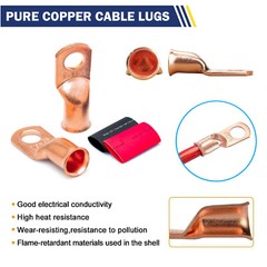10/30Pcs Copper Battery Lugs Ring Terminals Cable Ends 1/0,2 AWG Wire Connectors