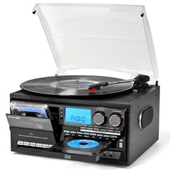 Vinyl Record Player 10 in 1 Turntable CD Cassette Radio Wood Black Built-in Tape