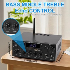 Stereo Audio Amplifier, 2 Channel 500W Bluetooth 5.0 Home Audio Stereo Receiv…