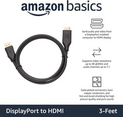 (2-10 PACK) 3FT Amazon Basics DisplayPort (Source) to HDMI (Display) 4K Cable
